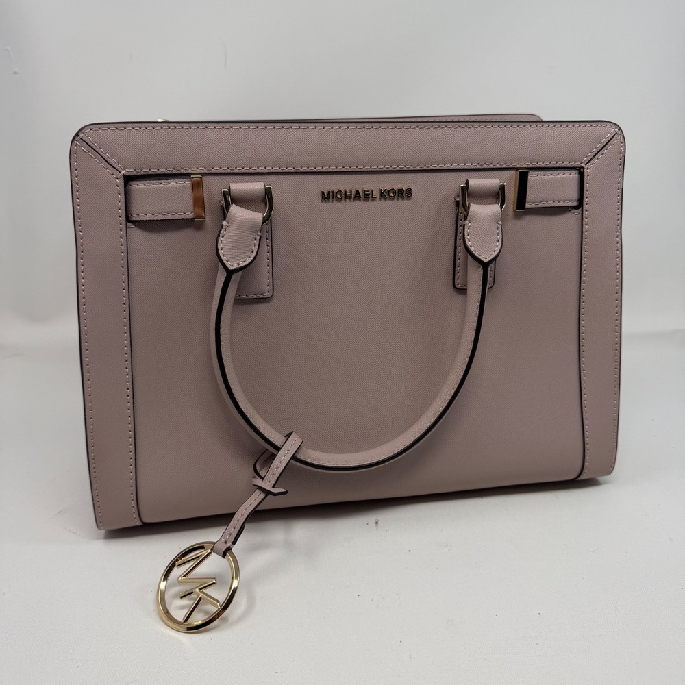Michael Kors Saffiano Leather Satchel Crossbody Bag Dusty Rose Gold - Picture 1 of 9